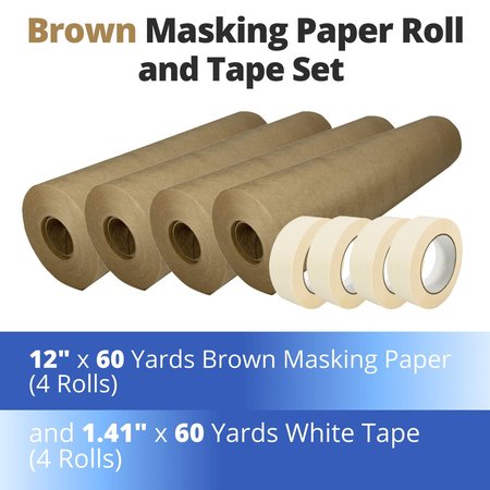 Idl Packaging 12in x 60 yd Masking Paper and 1 1/2in x 60 yd GP Masking Tape, for Covering, 4PK 4x GPH-12, 4457-112